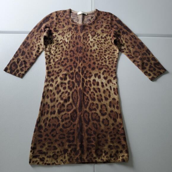 Neiman Marcus Dress Womens Medium Leopard Print Cashmere Sweater Knit 3/4 Sleeve - Picture 1 of 10